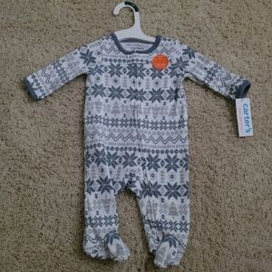 NWT Carter's 3M 2 Way Zip Footie Pajama Henley Bodysuit Gray Snowflakes Nuetral